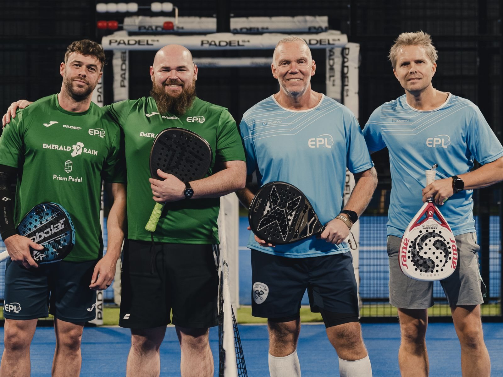 Emerald Rain and their Norwegian opponents line up at the net before a match