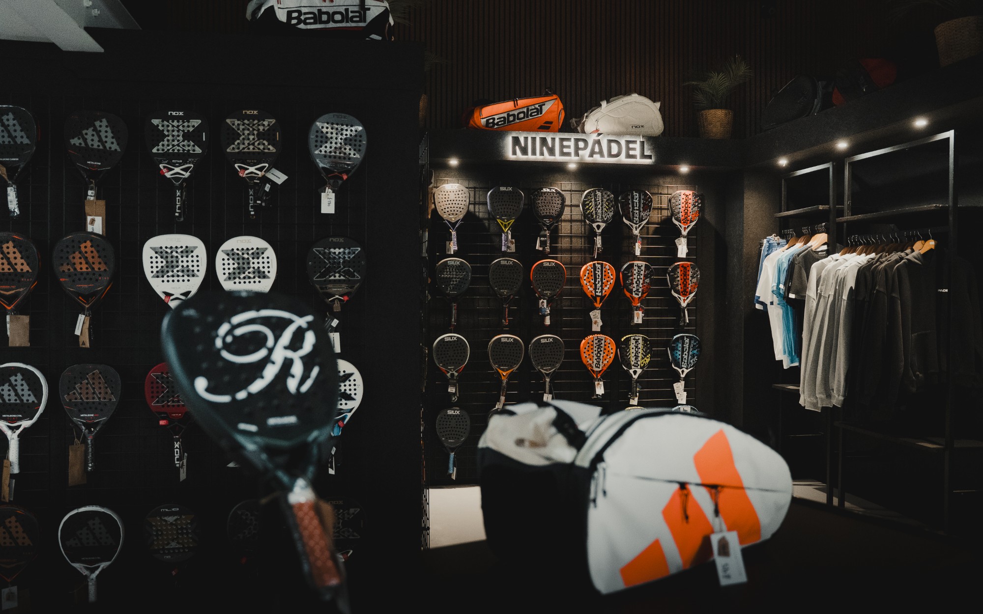 Inside the Padel54 pro shop, run by NinePadel